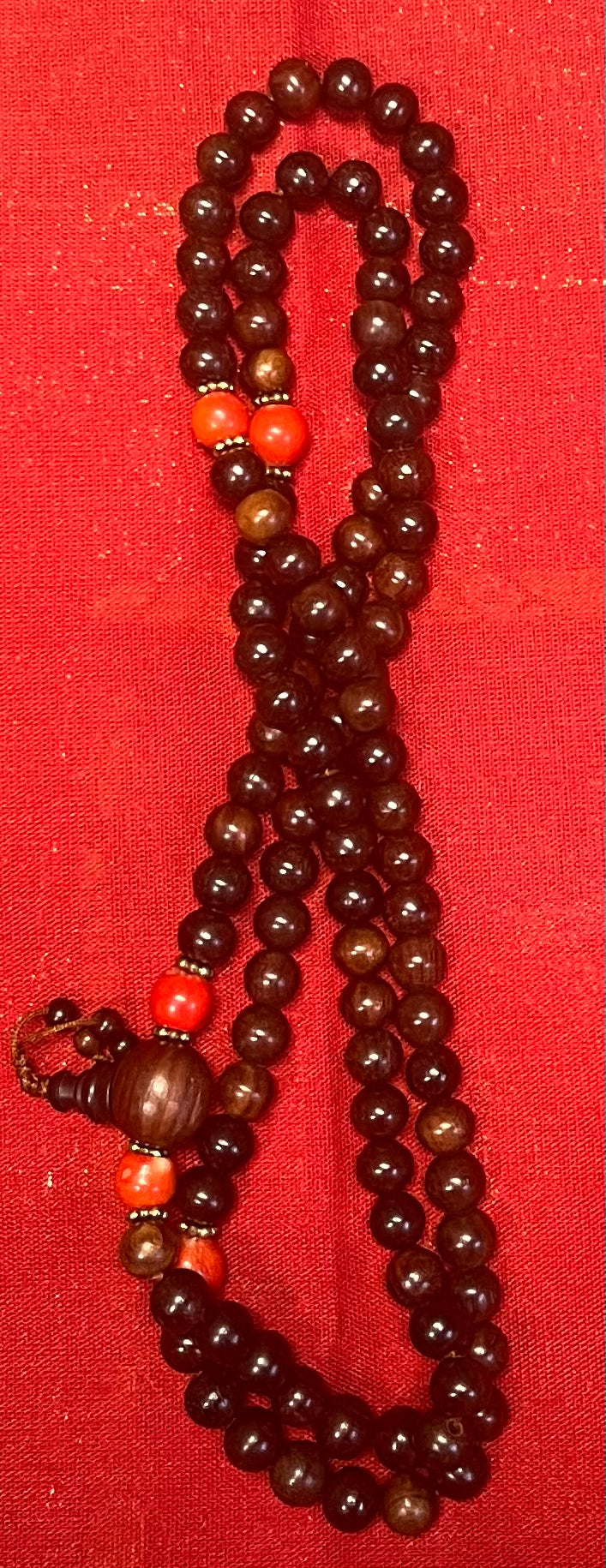 Wood Mala with Red Stone Spacer