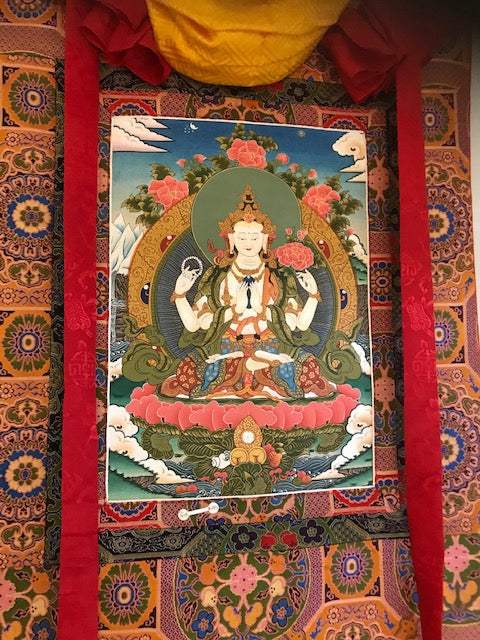 CHENRESIG FOUR-ARMED ART QUALITY PRINT MEDIUM SIZED THANGKA