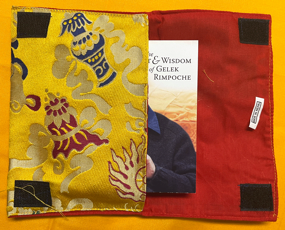 PACHA/BOOK COVER SMALL YELLOW BROCADE WITH 8 AUSPICIOUS