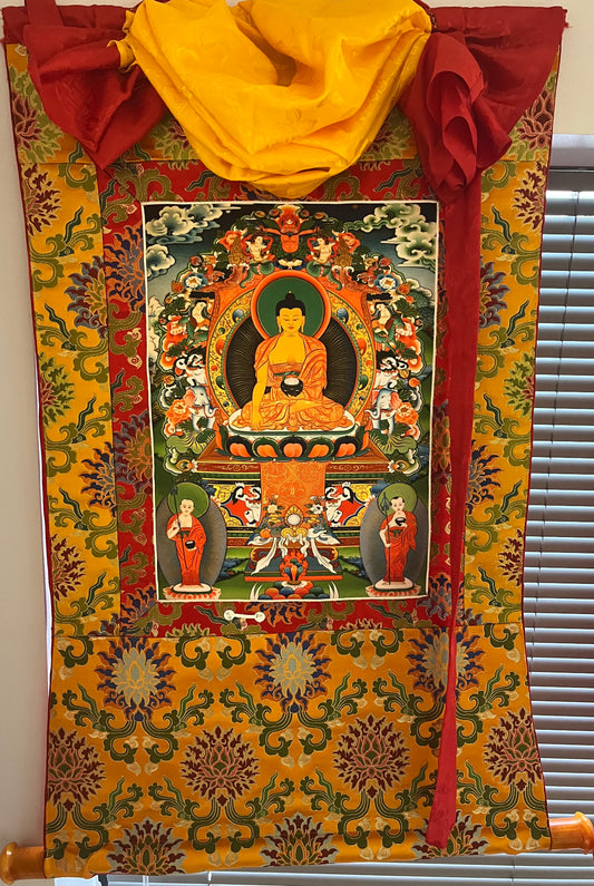 Buddha Shakyamuni with Two Disciples Thangka