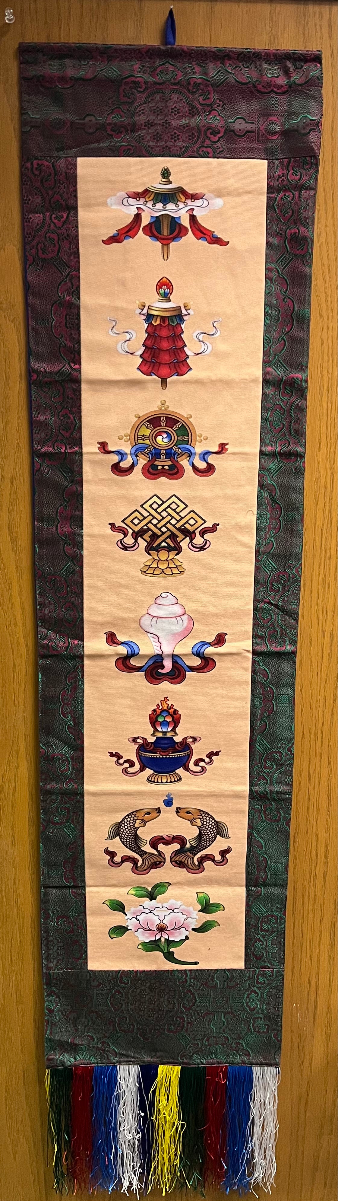 EIGHT AUSPICIOUS SYMBOL EMBOIDERED WALL HANGING