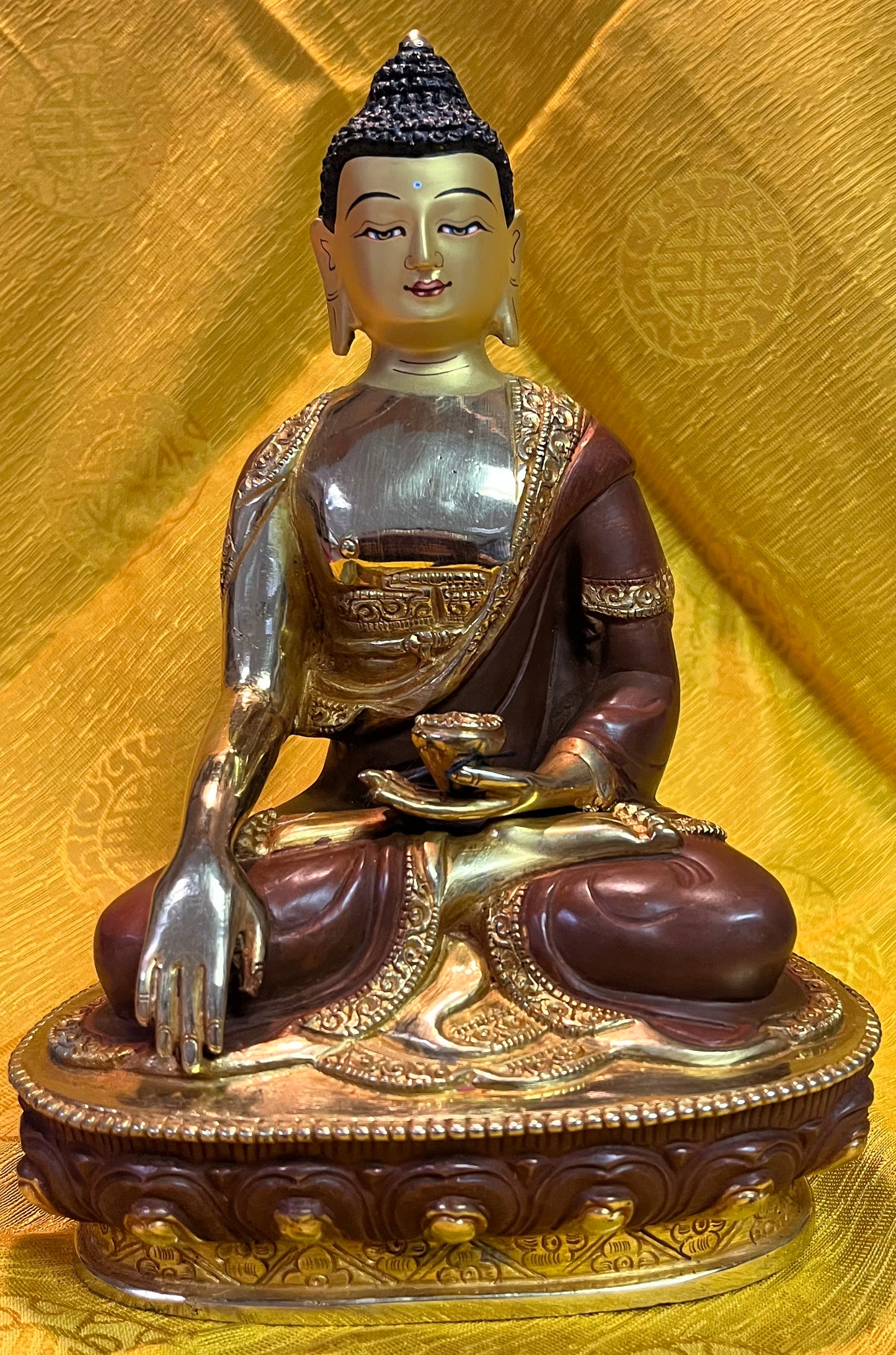 Buddha Shakyamuni Statue 8" Copper with Gold Gilded