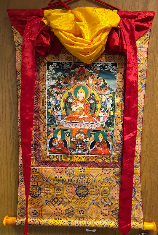 TSONGKHAPA WITH TWO DISCIPLES ART QUALITY PRINT THANGKA MEDIUM
