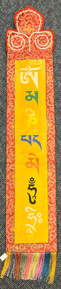 OM MANI MANTRA BANNER RED AND YELLOW
