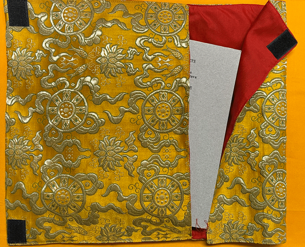 PACHA/BOOK COVER LARGE YELLOW BROCADE WITH DHARMACHAKRA