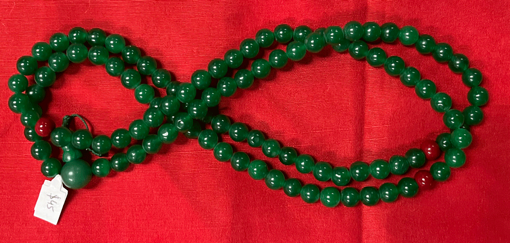 Green Stone Mala with Red Stone Spacer