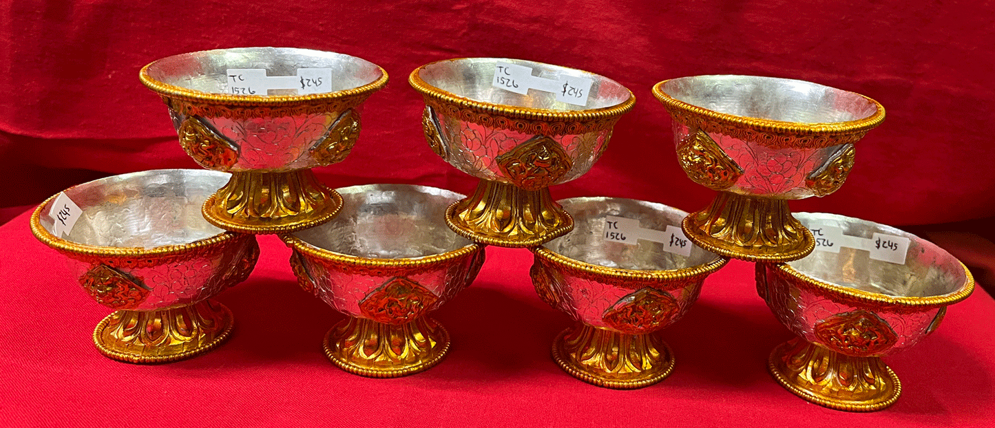 Offering Bowl Set Copper with Silver and Gold Gilded